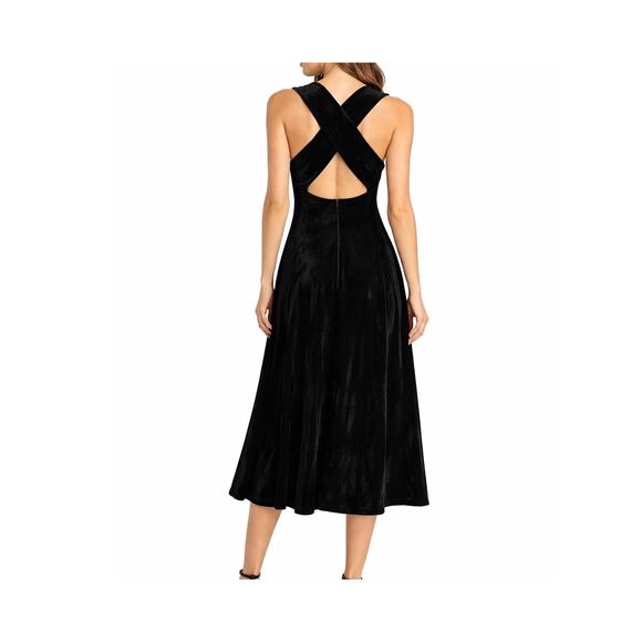 Vintage Dresses & Skirts - Vintage Black Crisscross-Back Velvet Midi Dress